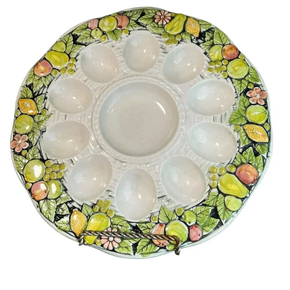 Vintage 1970’s Norleans Deviled Egg Plate Ceramic Serving  Easter Cottagecore